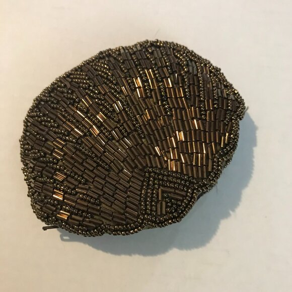 Vintage Copper Bronze Brown Beaded Bag / Small Zip Clutch - Picture 15 of 16